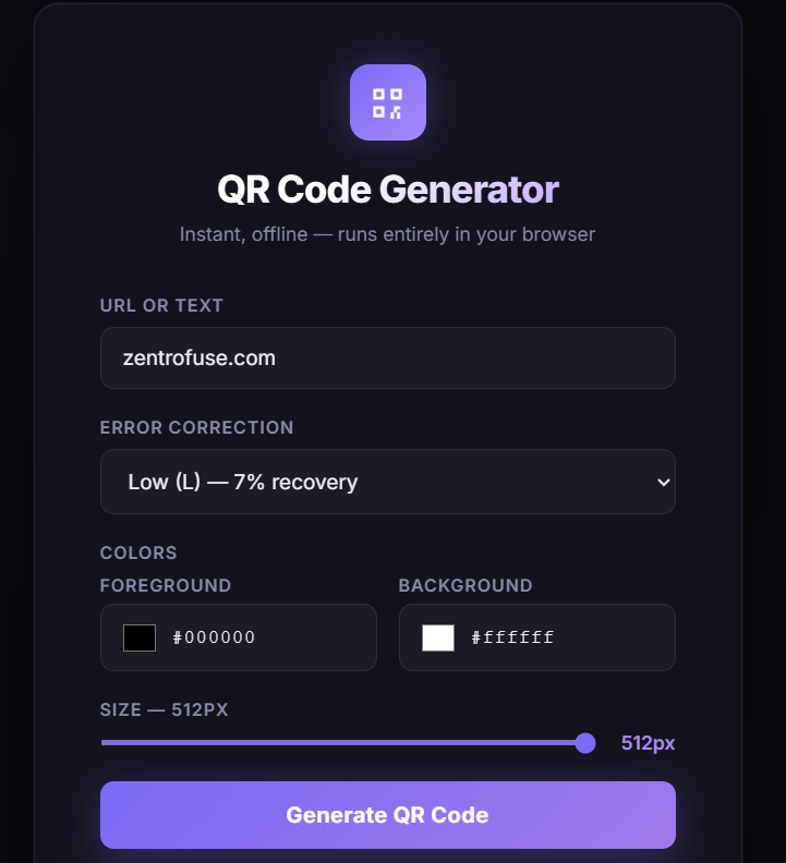 Zentrofuse QR Code Generator screenshot